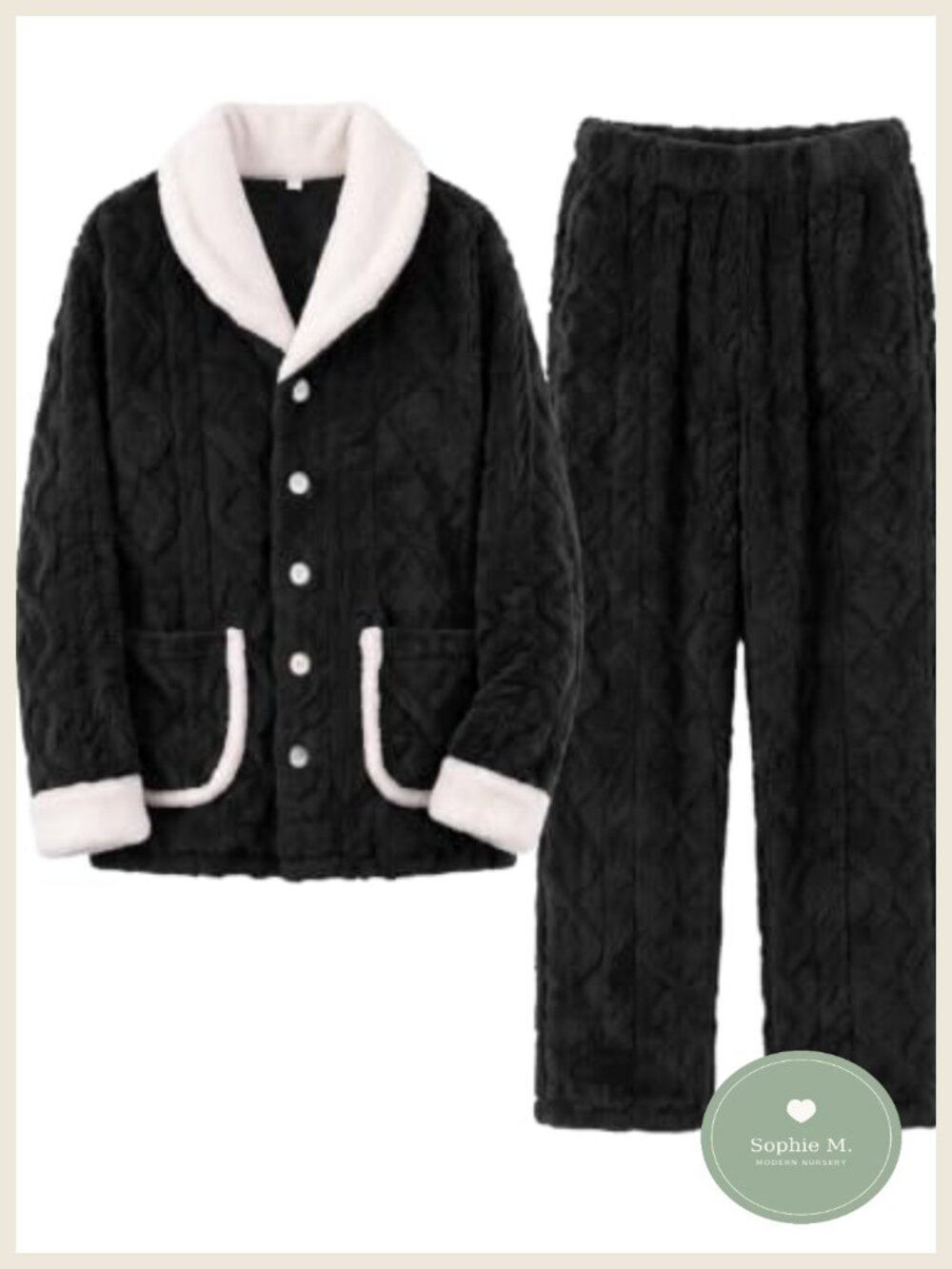 Men's Fluffy Fleece Jacquard 2-Piece Pajama Set Button Down Sleepwear
